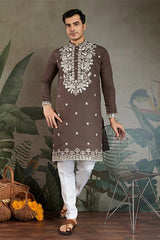 Wedding Functions Chocolate Gray Embroidered Kurta