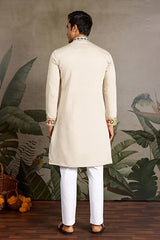 Beige Color Special Embroidered Kurta for Mens Wear