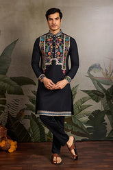 Designer Black Embroidered Mens Kurta for Wedding