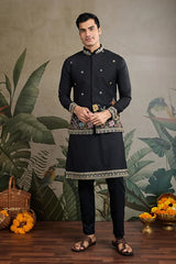 Designer Black Kurta with Embroidered Koti – Elegant Style
