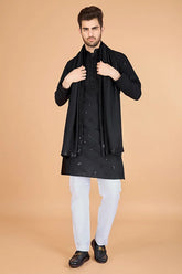 Stylish Black Kurta for Men with Thread Work Design