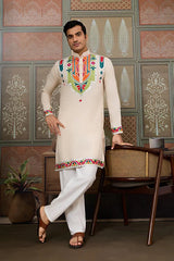 Cream Embroidered Festival Wear Kurta for Men