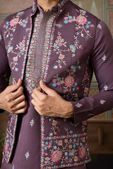 Dusty Purple Wedding Kurta with Matching Koti Set for men