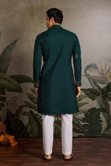 Party Look Green Mirror Embroidered Kurta Set for Men