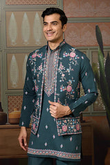 Premium Designer Rama Green Koti Kurta Pair for Men