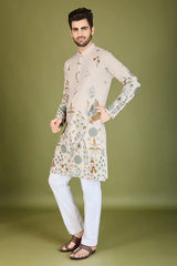Ivory Viscose Rayon Designer Men's Kurta Online
