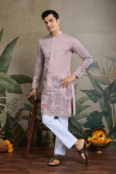 Designer Peach Viscose Silk fancy kurtas for men