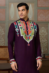 Purple Festival Wear Embroidery Mens Wear Kurta