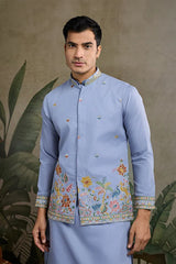 Sky Blue Men's Kurta Koti Set – Stylish & Elegant