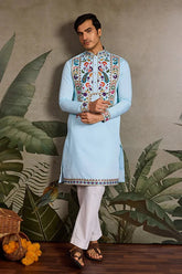 Premium Sky Blue Embroidered Mens Kurta for Celebrations