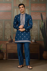 Modern Teal Blue Open Koti Kurta Set for Men⭐⭐⭐⭐⭐