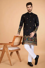 Black Viscose Silk Men's Designer Kurta Online