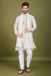 White Viscose Silk Kurta Elegant Festive Wear