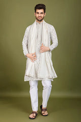 White Viscose Silk Kurta Elegant Festive Wear