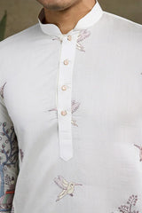 Designer White Silk printed kurta for men