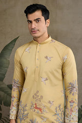Yellow Viscose Silk Mens kurta for haldi ceremony