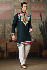 Green Embroidered Festival Wear Kurta for Men