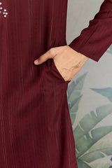 Traditional Maroon Mirror Embroidered Kurta with Dupatta