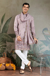 Traditional Dusty Pink Embroidered Kurta Dupatta with Pajama