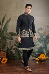 Designer Black Kurta with Embroidered Koti – Elegant Style