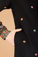 Black Viscose Silk Men's Designer Kurta Online