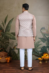 Dusty Brown Silk Kurta with Jacquard Koti Jacket