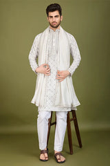White Viscose Silk Kurta Elegant Festive Wear