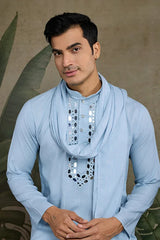 Sky Blue Designer Men's Kurta with Real Mirror Work