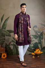 Purple Viscose Rayon Kurta with Jari & Mirror Work