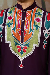 Purple Festival Wear Embroidery Mens Wear Kurta