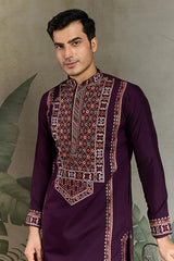 Engagement Special Purple Viscose Silk Outfit Kurta for Men