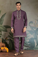 Rust Purple Open Koti Style Kurta Pajama Set for Men