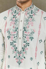 Wedding Special White Embroidered Silk Kurta