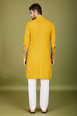 Yellow Embroidered Haldi Kurta for Men
