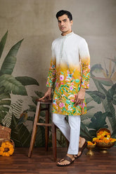 Printed with Hand Mirror Work Kurta for Mens