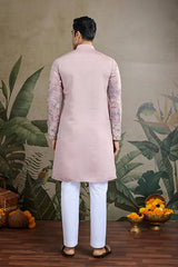 Designer Peach Viscose Silk fancy kurtas for men