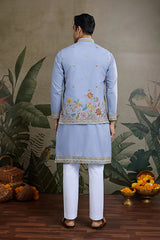 Sky Blue Men's Kurta Koti Set – Stylish & Elegant