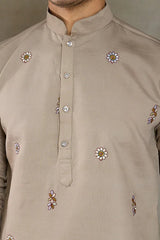 Premium Ivory Color Embroidered Kurta with Pajama Set for Men