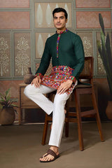 Navratri Style Green Cotton Readymade Kurta for Men