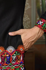 Black Cotton Silk Traditional Ready Kurta for Navratri