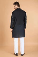 Black Color Kurta with Dupatta for Mens Wear