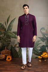 Purple Viscose Rayon Kurta with Jari & Mirror Work