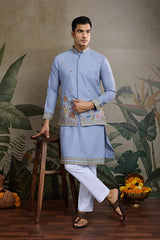 Sky Blue Men's Kurta Koti Set – Stylish & Elegant