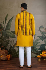 Latest Yellow Silk Kurta with Swarovski Koti Jacket for Men’s