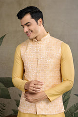Yellow Roman Silk Kurta with Jacquard Koti Elegant Ethnic Wear