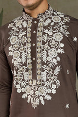 Wedding Functions Chocolate Gray Embroidered Kurta