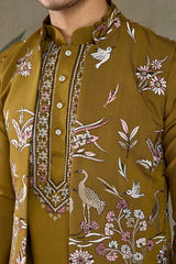 Golden Olive Open Koti Style Kurta Pajama Set for Men