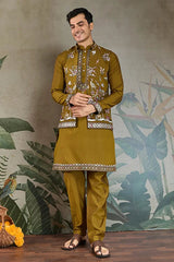Golden Olive Open Koti Style Kurta Pajama Set for Men