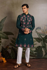 Party Look Green Mirror Embroidered Kurta Set for Men