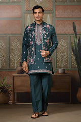 Premium Designer Rama Green Koti Kurta Pair for Men